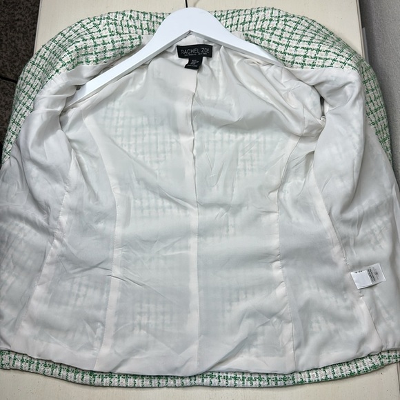 Rachel Zoe Green White Tweed Notch Collar Double Breasted Blazer Jacket Size XS - Picture 9 of 13